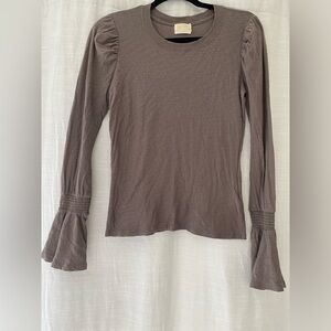 Nation LTD 100% Pima cotton long sleeve Penny Tee w Flounce Cuff French Lilac XS